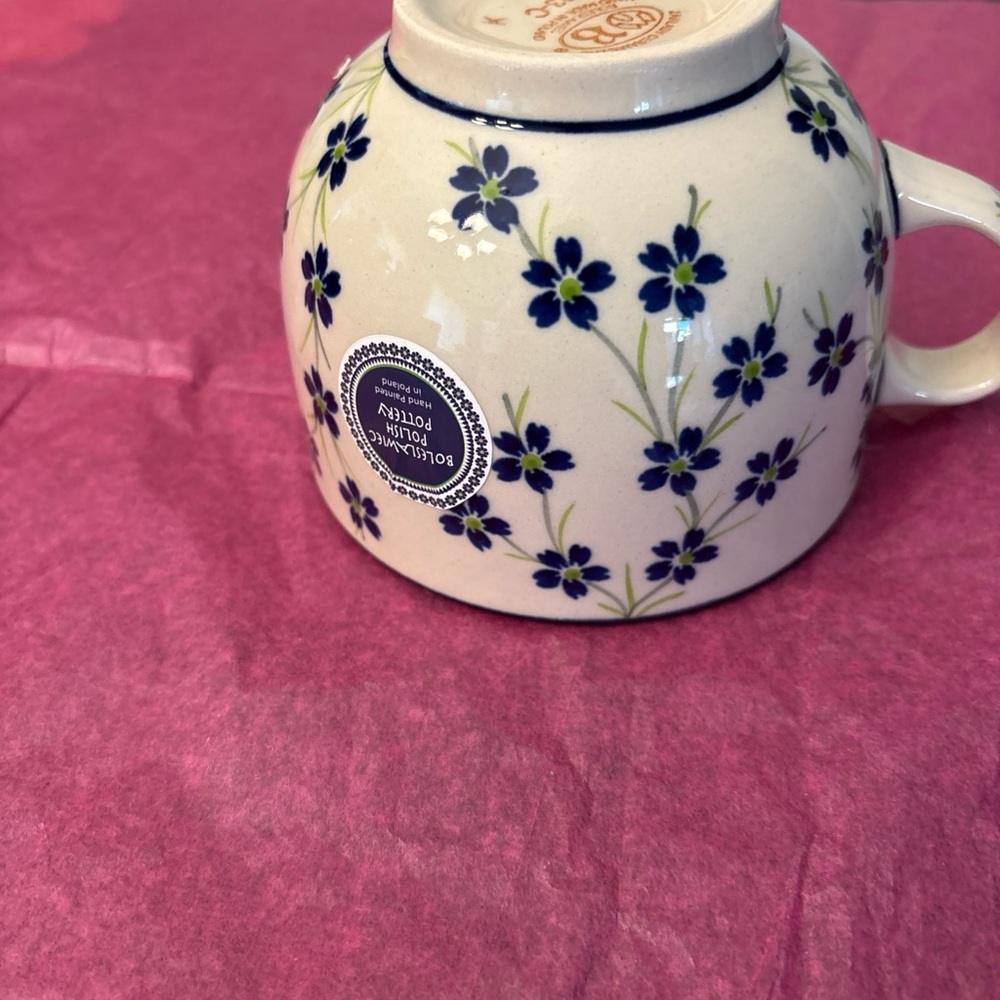 Boleslaweic Polish Pottery Large Mug Soup Latte Cup Spring Blossoms 23 oz - Picture 11 of 12